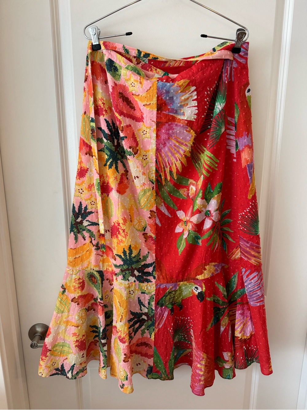 Farm Rio Nadya Wrap Midi Skirt Red Macaw Size Large - Picture 4 of 11